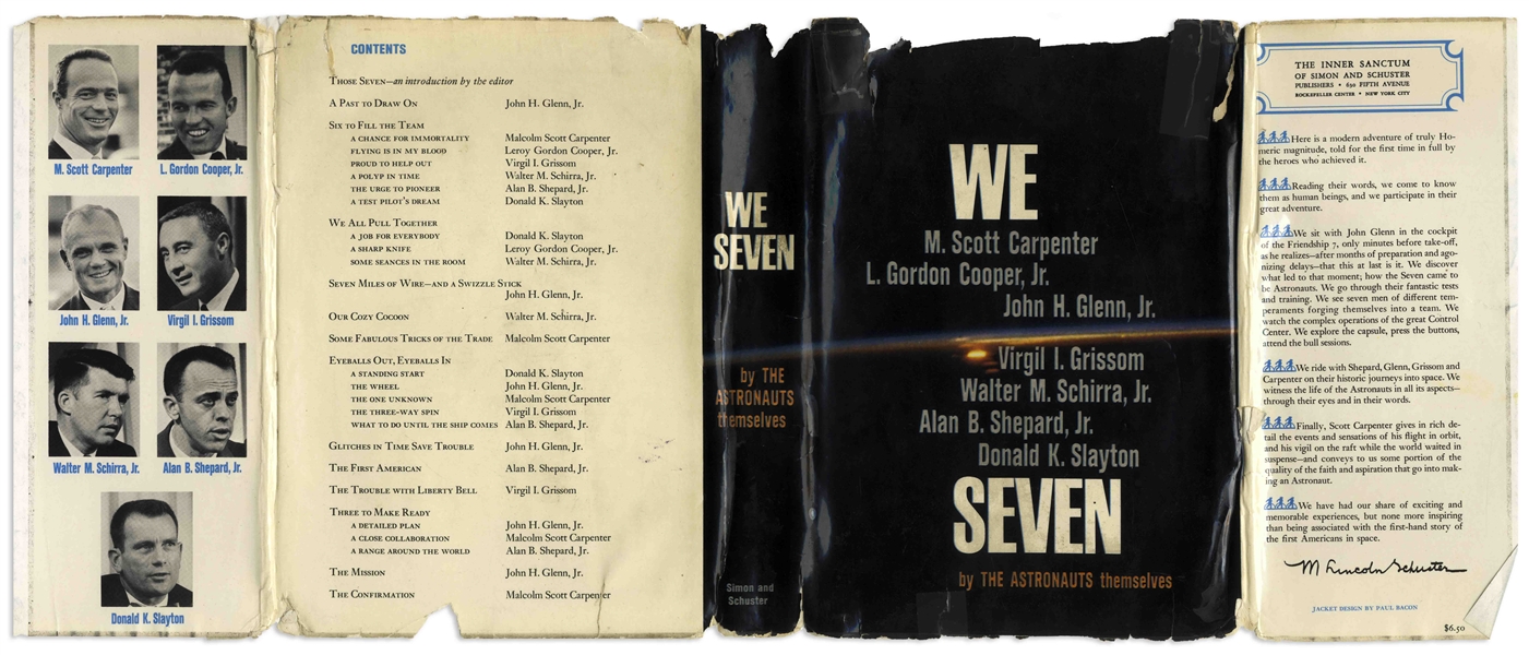 We Seven Book, With 40 Signatures by 32 of America's Astronauts Including Neil Armstrong, Buzz Aldrin, Mike Collins, Ed White, Gus Grissom, Roger Chaffee, Deke Slayton, Etc.